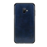 Mofi Samsung Galaxy J6+ tok (szilikon keret, bőr hatású hátlap, sötétkék)