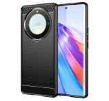 MOFI szilikon telefonvédő (közepesen ütésálló, légpárnás sarok, szálcsiszolt, karbon minta) FEKETE Honor Magic5 Lite 5G