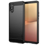 MOFI szilikon telefonvédő (ütésállóság, légpárnás sarok, szálcsiszolt, karbon minta) FEKETE Sony Xperia 10 VI