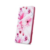 Motorola Moto G7 Play, Oldalra nyíló tok, stand, rózsaszín virág minta, Smart Trendy, fehér/színes (78864) - Telefontok