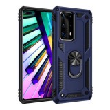 Motorola Moto G8 Plus, Műanyag hátlap védőtok, közepesen ütésálló, szilikon belső, telefontartó gyűrű, Defender, Sötétkék