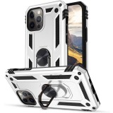 Motorola Moto G9 Plus, Műanyag hátlap védőtok, közepesen ütésálló, szilikon belső, telefontartó gyűrű, Defender, Ezüst