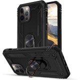 Motorola Moto G9 Plus, Műanyag hátlap védőtok, közepesen ütésálló, szilikon belső, telefontartó gyűrű, Defender, Fekete