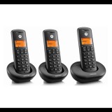 Motorola telefon készülék (vezeték nélküli, 3 kézibeszélő, kijelző, DECT) FEKETE (E203) (E203)