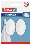 Műanyag akasztó, öntapadó, ovális, L méret, TESA, fehér