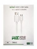 Micro USB adatkábel, töltőkábel, fehér, 4A 1m, Letang wiwi W05