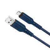 Micro USB adatkábel, töltőkábel, gyorstöltő, szövet bevonat, sötétkék, 2.4A 1m, Hoco X59
