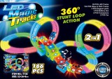 Nagy-Méretű Mágikus Világító Flexibilis Autópálya 360°-os átfordulóval-Fényhatásokkal-Zenével-LED Világítós 2 db. Kisautóval-166 Darabos-Ugratóval