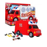 Nagy méretű Tűzoltóautó-Zárható Konténerrel-Fény és Hanghatásokkal-Működő Zseblámpával-Kiegészítőkkel