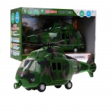 Nagy-méretű Zöld Terepmintás Katonai Helikopter-Fény és Hanghatásokkal-Nyitható Ajtókkal
