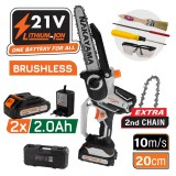 NAKAYAMA AKKUMULÁTORS MINI LÁNCFŰRÉSZ KÉSZLET 21V, SZÉNKEFE NÉLKÜL, LÁNCVEZETŐ 20cm, 1,3 kg, 2x2Ah Li-ion (EC1200)