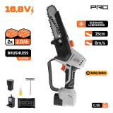 NAKAYAMA PRO Akkumulátoros mini láncfűrész, 16,8V, szénkefementes motorral (2x2,0Ah akku, 15 cm láncvezető) (EC1510)