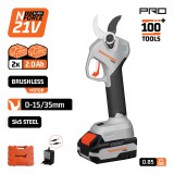 NAKAYAMA PRO Akkumulátoros szénkefementes metszőolló, 21V, 35 mm vágáskapacitás, 2 x 2 Ah akku, kofferben (EC1435)