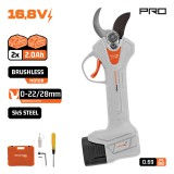NAKAYAMA PRO Akkus metszőolló 16,8 V, szénkefementes, 28 mm vágáskapacitás, 2×2 Ah akkuval (EC1428)