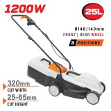 NAKAYAMA PRO Elektromos fűnyíró 1200 W, 32 cm vágásszélesség, 25 literes fűgyűjtővel (EM3221)