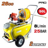NAKAYAMA PRO Kétütemű benzinmotoros permetezőgép kerekekkel (26cm³, 50 literes tartály), tömlő: 8,5 mm x 30 m (NS5210)