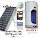 NAPCSAP 2-3 fő részére napkollektor rendszer 10 csöves vákuumcsöves napkollektor, 100 literes Drazice hőcserélős tároló, ECO szivattyú állomás, vezérlés, tágulási tartály