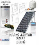 NAPCSAP 2-3 fő részére napkollektor rendszer 10 csöves vákuumcsöves napkollektor, 100 literes hőcserélős tároló, ECO szivattyú állomás, vezérlés, tágulási tartály