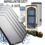 NAPCSAP 6-10 fő részére napkollektor rendszer: 5 db sikkollektor, 500 literes 2 hőcserélős álló bojler, ECO szivattyú állomás, vezérlés, tágulási tartály