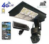 Napelemes 4G kültéri SIM kártyás kamera PTZ forgatható és fix 4G kamerával LED lámpával MD001-4G-EU-PTZ-LED Dual-Cam V380PRO