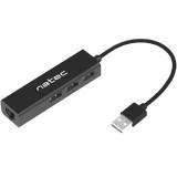Natec Dragonfly USB 2.0-ról 3 USB+RJ45 hub, fekete