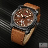 Naviforce bőrszíjas férfi karóra dátum mutatóval barna - dobozos