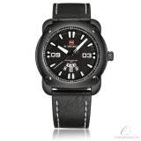 Naviforce fekete bőrszíjas férfi karóra dátum mutatóval díszdobozban