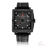 Naviforce kocka alakú bőrszíjas férfi karóra - fekete/fehér - díszdobozban