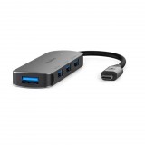 Nedis CCGB64220GY01 USB hub, 4x USB-A, 1x USB-C, USB 3.2 Gen 1, 5 Gbps, alumínium, szürke