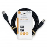 Nedis CCGL60100BK30 USB kábel, USB 2.0, USB-A apa–USB-B apa, 3 m, fekete