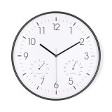 Nedis CLWA4226BK falióra, 30 cm átmérő, műanyag, csendes szerkezet, hőmérő, páratartamom mérő (CLWA4226BK)