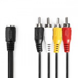 NEDIS DIN audio kábel | DIN 5-Pin Aljzat | 4x RCA Dugasz | Nikkelezett | 0.20 m | Kerek | PVC | Fekete | Label