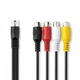 NEDIS DIN audio kábel | DIN 5 Tűs Dugasz | 4 db RCA aljzat | Nikkelezett | 0.20 m | Kerek | PVC | Fekete | Boríték