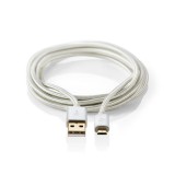 Nedis Fabritallic USB-A - Micro USB kábel 2.0m, USB2.0, 15W, aranyozott, világosszürke - CCTB60500AL20