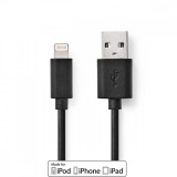 NEDIS Lightning Kábel | USB 2.0 | Apple Lightning, 8 Pólusú | USB-A Dugasz | 480 Mbps | Nikkelezett | 1.00 m | Kerek | PVC | Fekete | Műanyag Zacskó