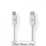NEDIS Lightning Kábel | USB 2.0 | Apple Lightning, 8 Pólusú | USB-C™ Dugasz | 480 Mbps | Nikkelezett | 2.00 m | Kerek | PVC | Fehér | Boríték