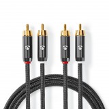 Nedis RCA Dugasz x2, RCA Dugasz x2, aranyozott, sztereó audiokábel, 5m, gun metal szürke-szürke (CATB24200GY50) (CATB24200GY50)