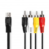 Nedis RCA dugasz x4, PVC, nikkelezett, DIN audio kábel, DIN 5 Tűs Dugasz, 1m, fekete (CAGP20400BK10) (CAGP20400BK10) - Audió kábel