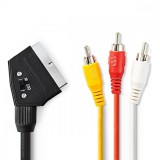 NEDIS SCART kábel | SCART Dugasz | 3x RCA Dugasz | Nikkelezett | Kapcsolható | 480p | 2.00 m | Kerek | PVC | Fekete | Papírfüles