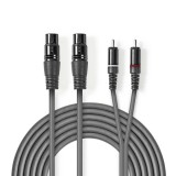 NEDIS Szimmetrikus Audió Kábel | 2x XLR 3-Pin Aljzat | 2x RCA Dugasz | Nikkelezett | 1.50 m | Kerek | PVC | Sötét Szürke | Kartondoboz