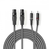 NEDIS Szimmetrikus Audió Kábel | 2x XLR 3-Pin Aljzat | 2x RCA Dugasz | Nikkelezett | 3.00 m | Kerek | PVC | Sötét Szürke | Kartondoboz