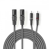 NEDIS Szimmetrikus Audió Kábel | 2x XLR 3-tűs Dugasz | 2x RCA Dugasz | Nikkelezett | 1.50 m | Kerek | PVC | Sötét Szürke | Kartondoboz