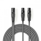 NEDIS Szimmetrikus Audió Kábel | XLR 3-Tűs Dugasz | 2x XLR 3-Pin Aljzat | Nikkelezett | 1.50 m | Kerek | PVC | Sötét Szürke | Kartondoboz