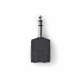 NEDIS Sztereó audio adapter | 6.35 mm Dugasz | 2x 6.35 mm Aljzat | Nikkelezett | Egyenes | ABS | Fekete | 10 db | Műanyag Zacskó