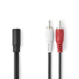 Nedis sztereó audio adapterkábel 2x RCA apa - 3.5mm jack anya 0.2m, fekete - CAGP22255BK02