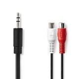 Nedis sztereó audio adapterkábel 3.5mm jack apa - 2x RCA anya 0.2m, fekete - CAGP22250BK02