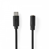 NEDIS USB-C™ Adapter | USB 2.0 | USB-C™ Dugasz | 3.5 mm Aljzat | 1.00 m | Kerek | Nikkelezett | PVC | Fekete | Doboz