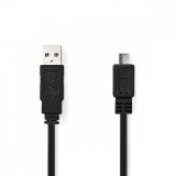 NEDIS USB kábel | USB 2.0 | USB-A Dugasz | USB Micro-B Dugasz | 480 Mbps | Nikkelezett | 1.00 m | Lapos | PVC | Fekete | Műanyag Zacskó