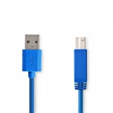 NEDIS USB kábel | USB 3.2 Gen 1 | USB-A Dugasz | USB-B Dugasz | 5 Gbps | Nikkelezett | 3.00 m | Kerek | PVC | Kék | Műanyag Zacskó