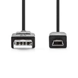 Nedis USB kábel, USB-A - mini USB-B, 2 m, USB 2.0, fekete - CCGL60300BK20